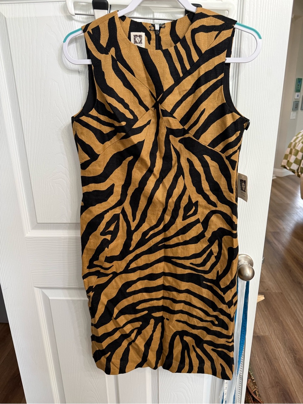 Anne Klein Zebra Print Linen Blend Sheath Dress Safari Mob Wife NWT 8